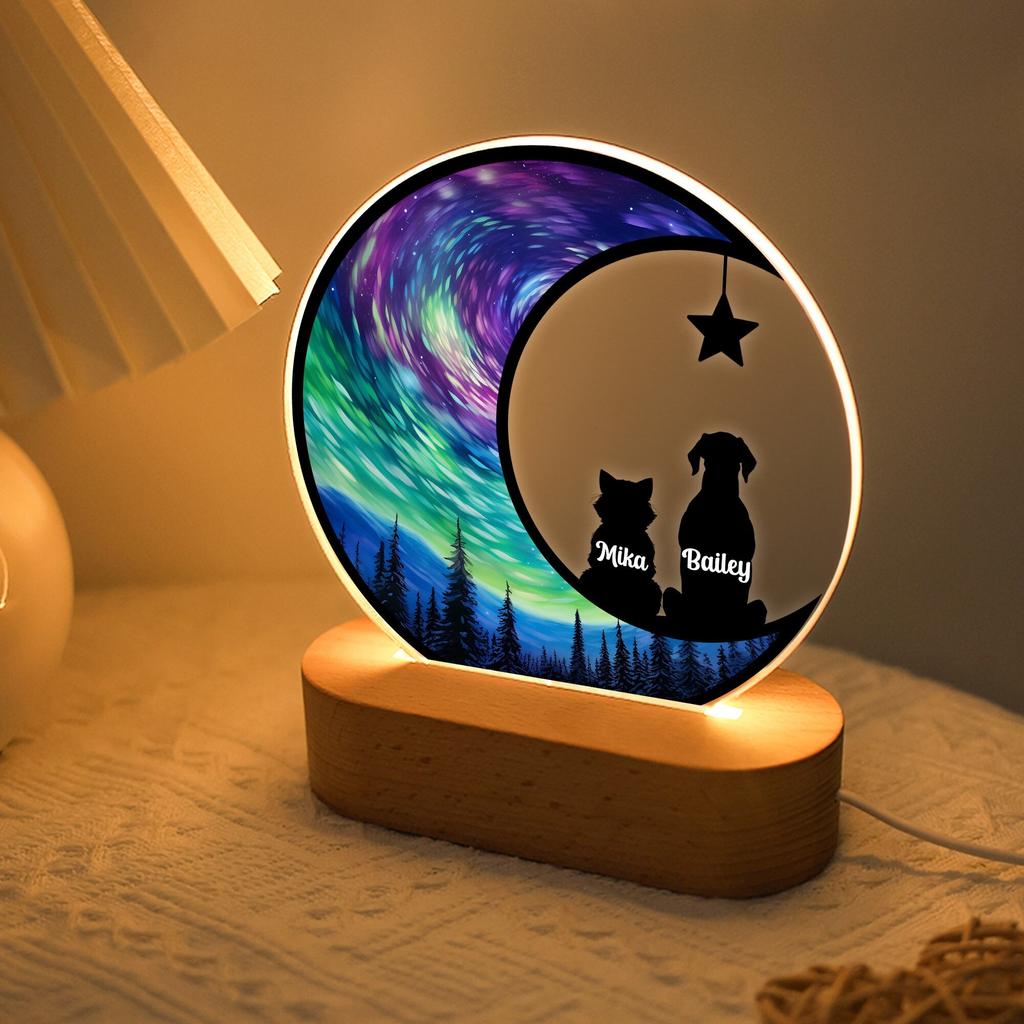 Creative Acrylic Night Light Custom Name Exquisite Moonlight Paired with a Pet’s Back View Pattern Personalized Home Ornament