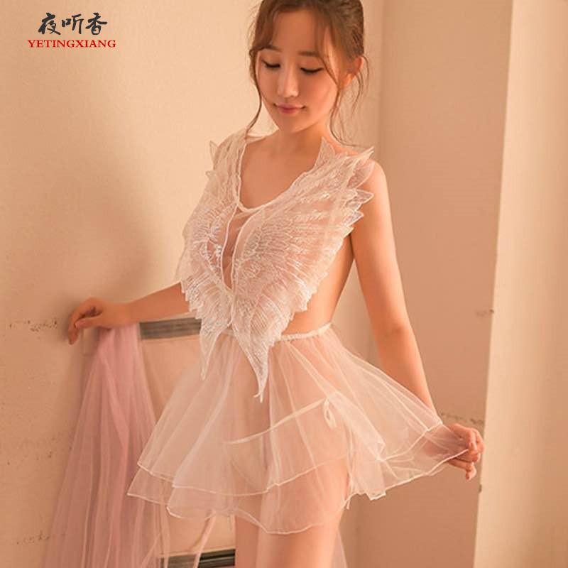New lingerie women's sexy small breasts cute wings seduction mesh tulle angel wings