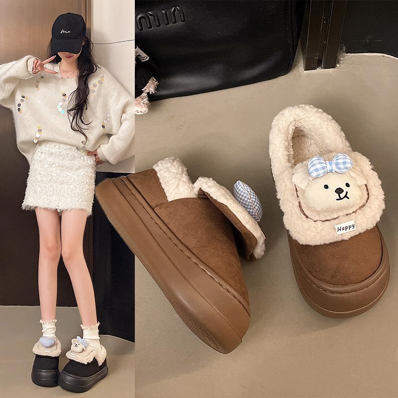 Women's Cartoon Large Size Soft Sole Winter Warm Fur One Snow Boots Padded Lined Ankle Boots Anti-slip Hiking Casual Sports Cotton Boots