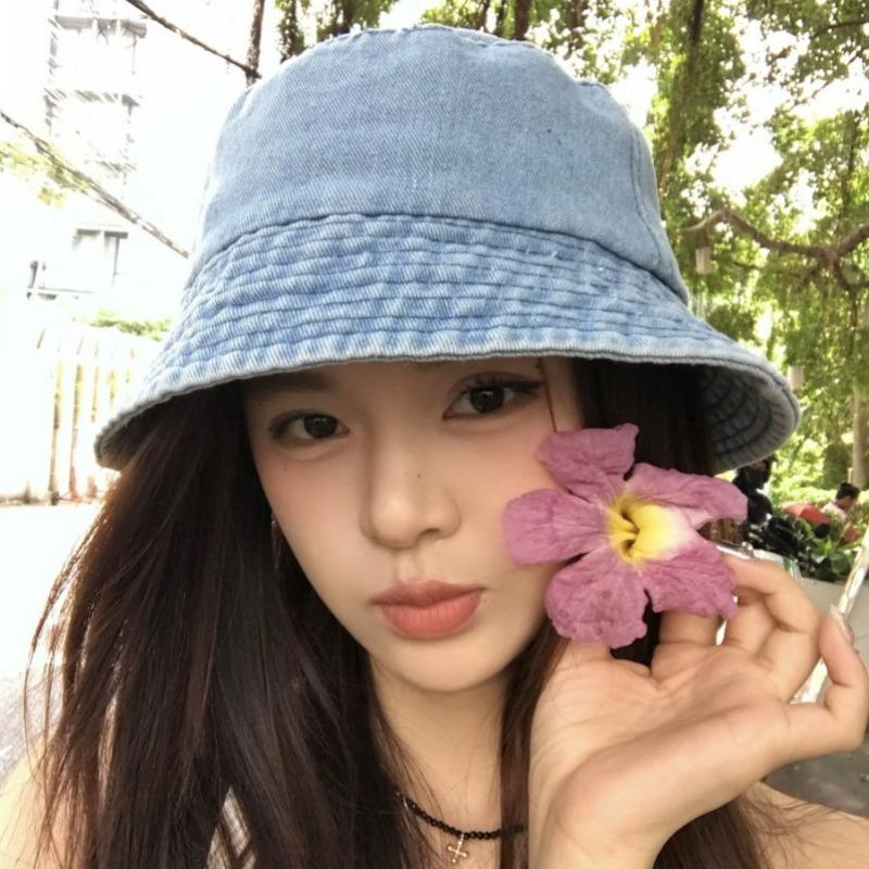 Do Old Denim Bucket Hat Women Plain Face Cover Wash Advanced Sense Bucket Hat Foldable Hat Autumn Show Small Face