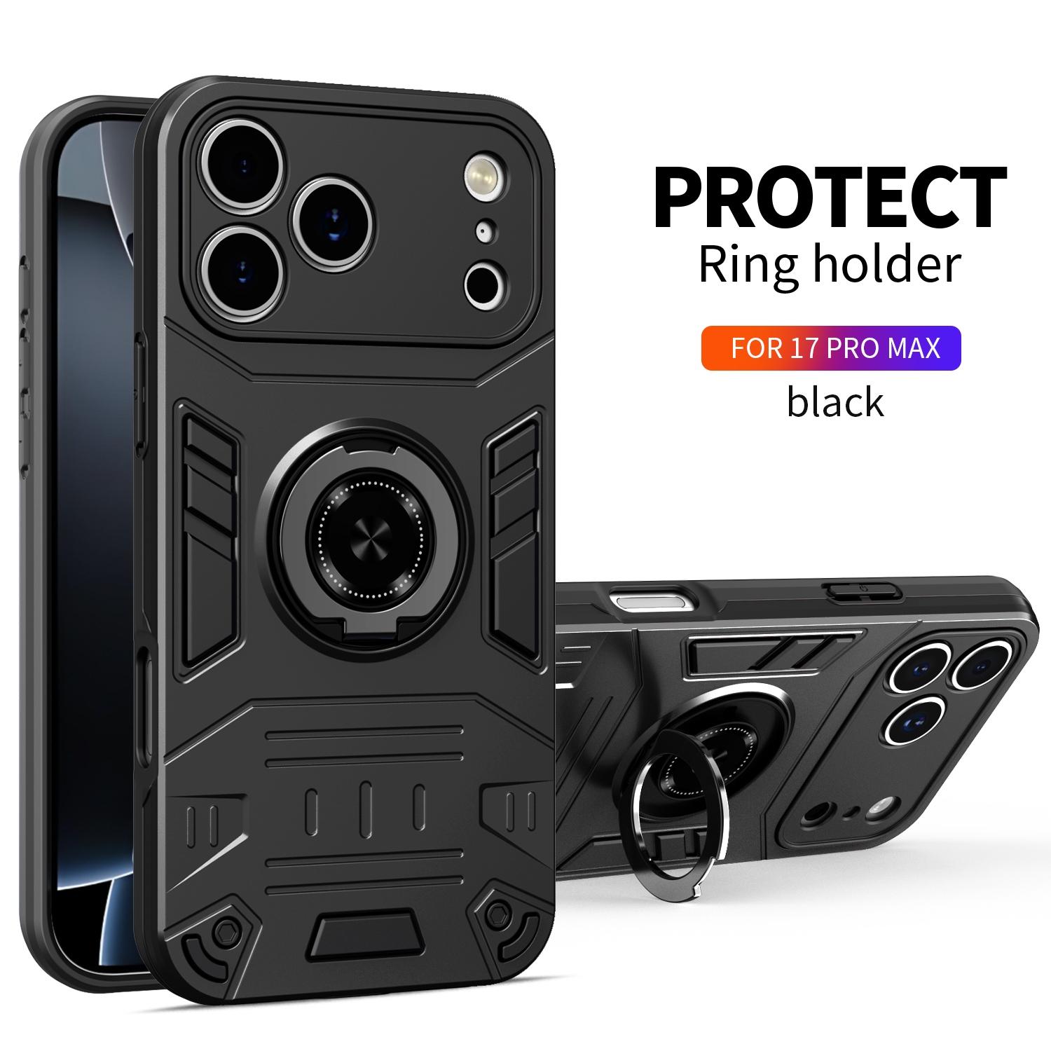 

Чехол для iPhone 15 16 17 Pro Max 15Plus 16Plus 16E Air 15 16 17 Pro Бронированный Противоударный Чехол-подставка с кольцом Держатель Ракушка Coque Fundas iPhone 15 Pro Max чёрный