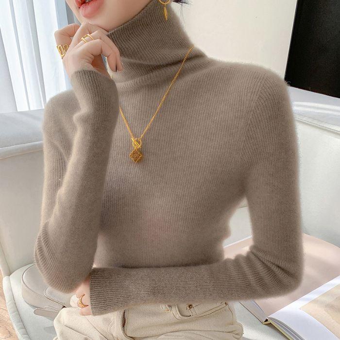 

Пуловер с высоким воротником, Теплый, Элегантный, Приталенный, Вязаный свитер для осенне-зимней женской одежды one size хаки