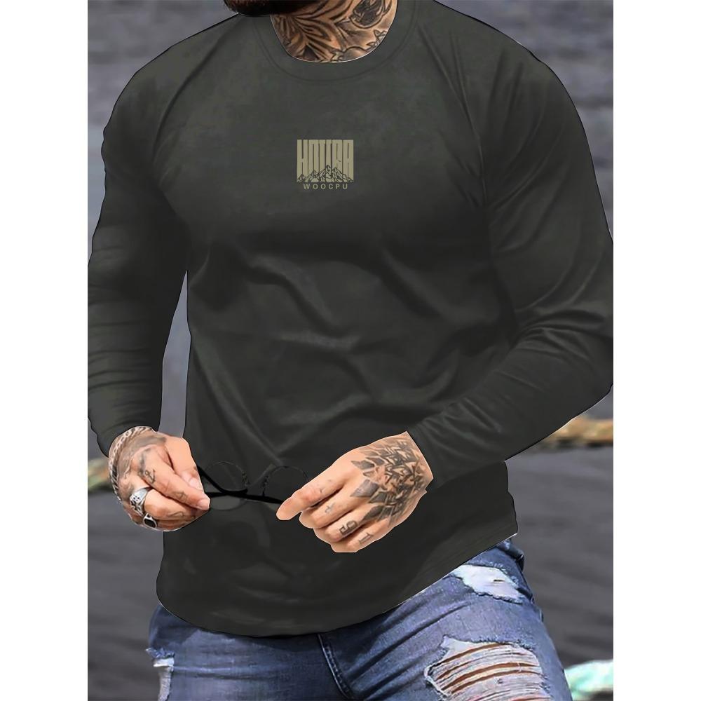 Men's Spring and Autumn Comfortable and Casual Round Neck Long Sleeve T-shirt Top