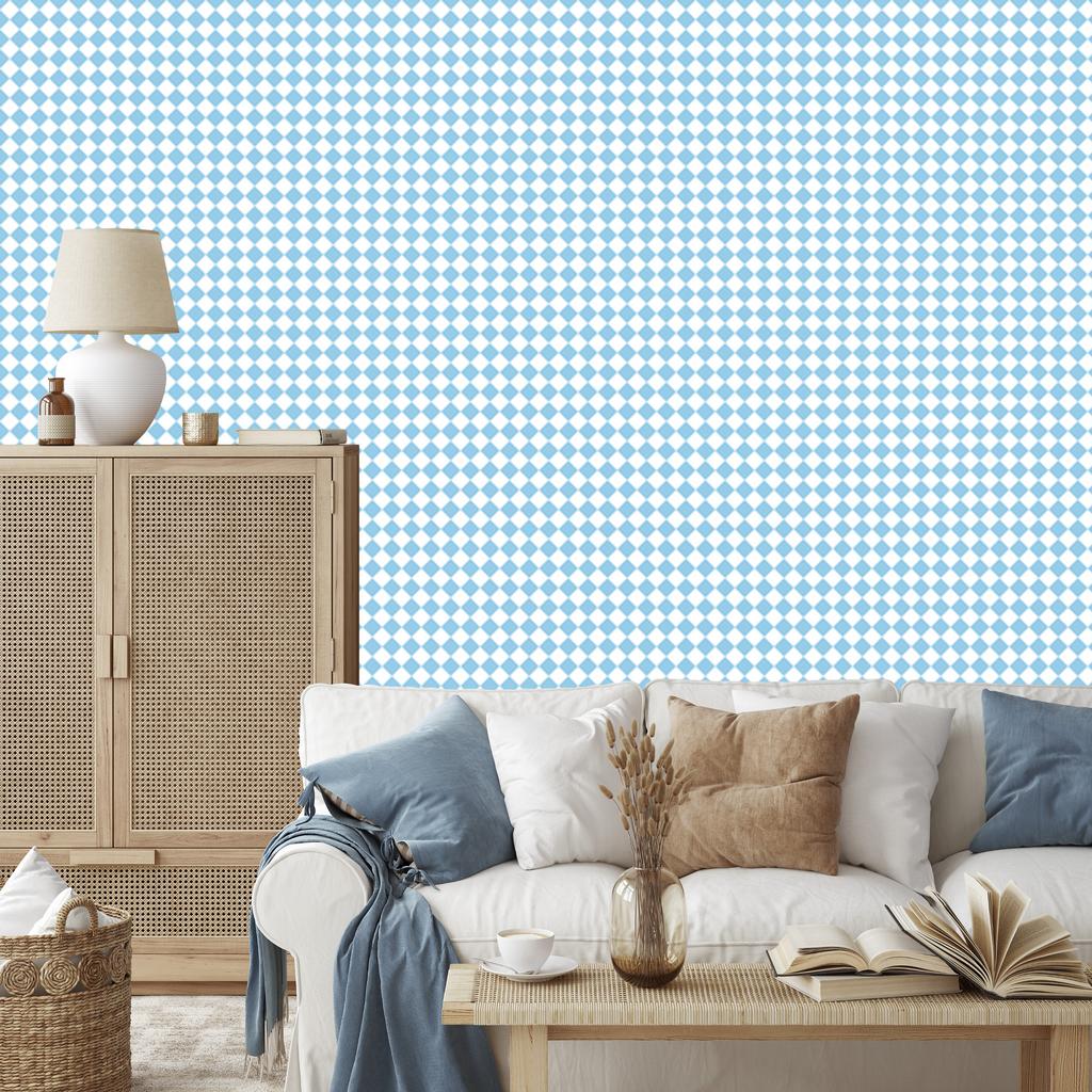 Geometric rhombus wallpaper, azure and white, azure background, 50x1000