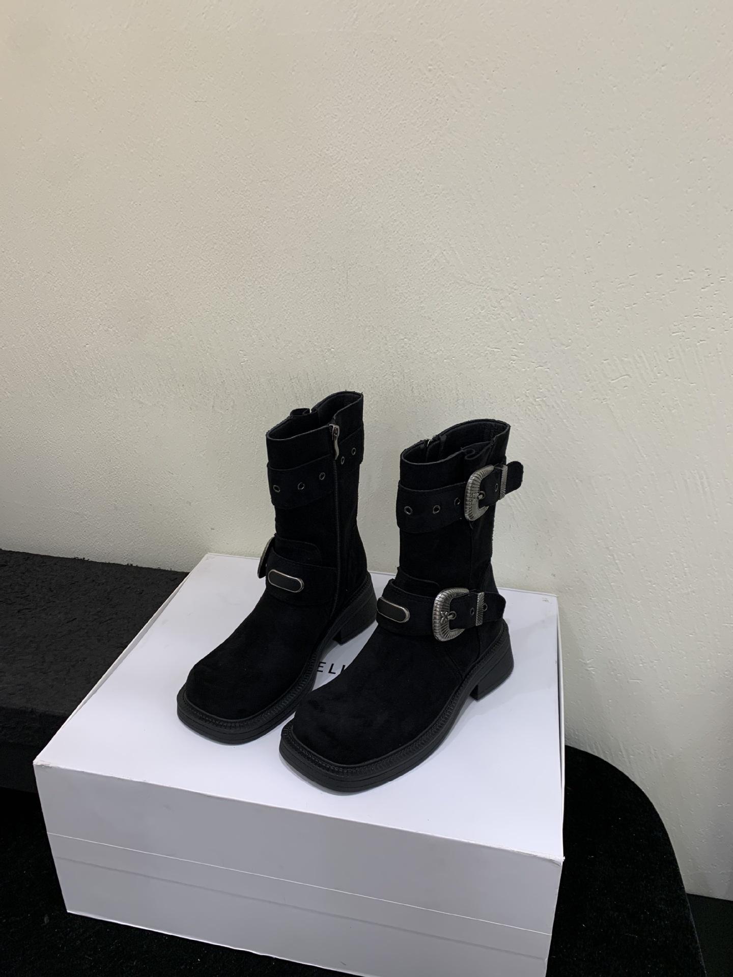 Coarse heel French British style retro western cowboy short boots women s boots autumn 2025 new models 35