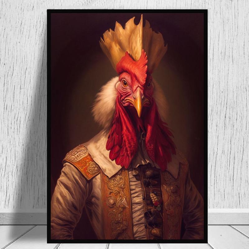 Vintage Lion Swan Zebra Snow Leopard Deer Elephant Animals Wearing Noble Attire Posters Canvas Print Painting for Home Decor