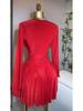Women's French Style V-Neck Pleated Dress with Waist-Cinching Long Sleeves