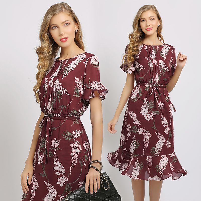 

Шифоновое платье HANAJIRUSHI в европейском и американском стиле «рыбий хвост» с плиссированными короткими рукавами Color M