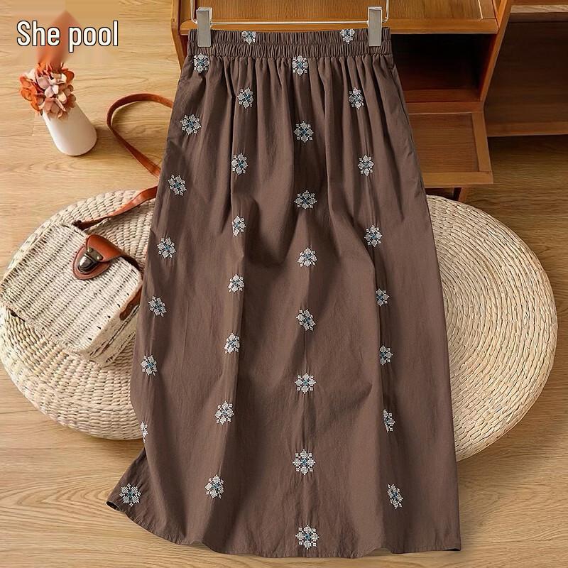 Women's Vintage Embroidered A-Line Midi Skirt