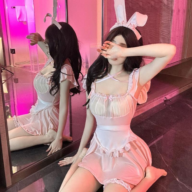 Pure Lust Sexy Bunny Cute Cos Maid Uniform Lace Lace See-through Underwear Short Skirt Seduction Nightdress