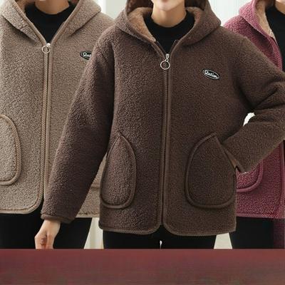 Autumn and Winter Casual Jacket, Fleece Jacket, Hooded Top, Women's, Warm, Granular Fleece, Oversized Thick, Women's Cotton Jacket