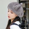 Black Beret Women's Winter New Bud Mink Hair Hat Octagonal Hat