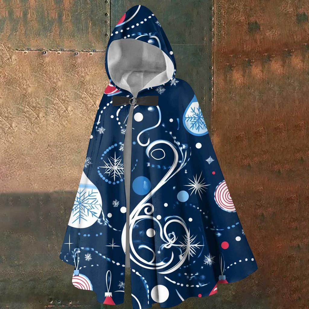 Vánoční potisk - unisex retro vertikální pelerína dlouhá pelerína s kapucí