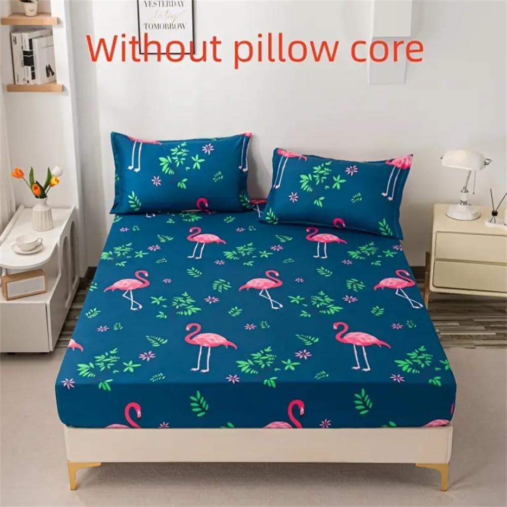 3pcs Soft Comfort Flamingo Fitted Sheet Set - Breathable Bedding Mattress Protector for Bedroom, Guest Room - Hypoallergenic