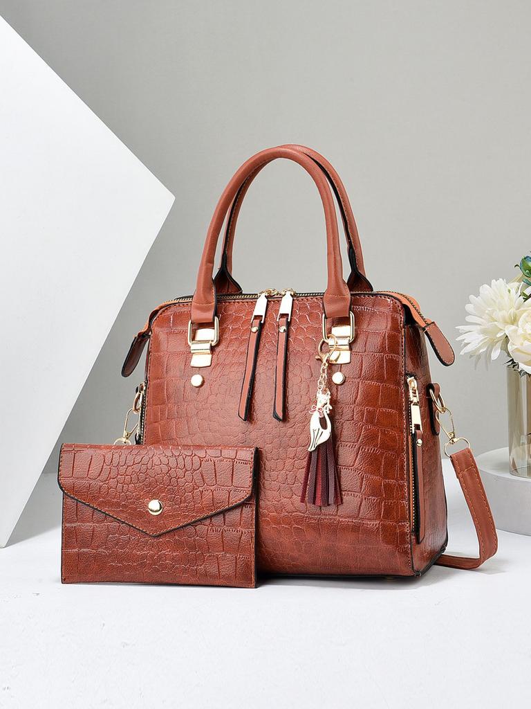 Women's child and mother bag, new large-capacity shoulder two-piece set, fashionable embossed crocodile pattern oblique span handbag.