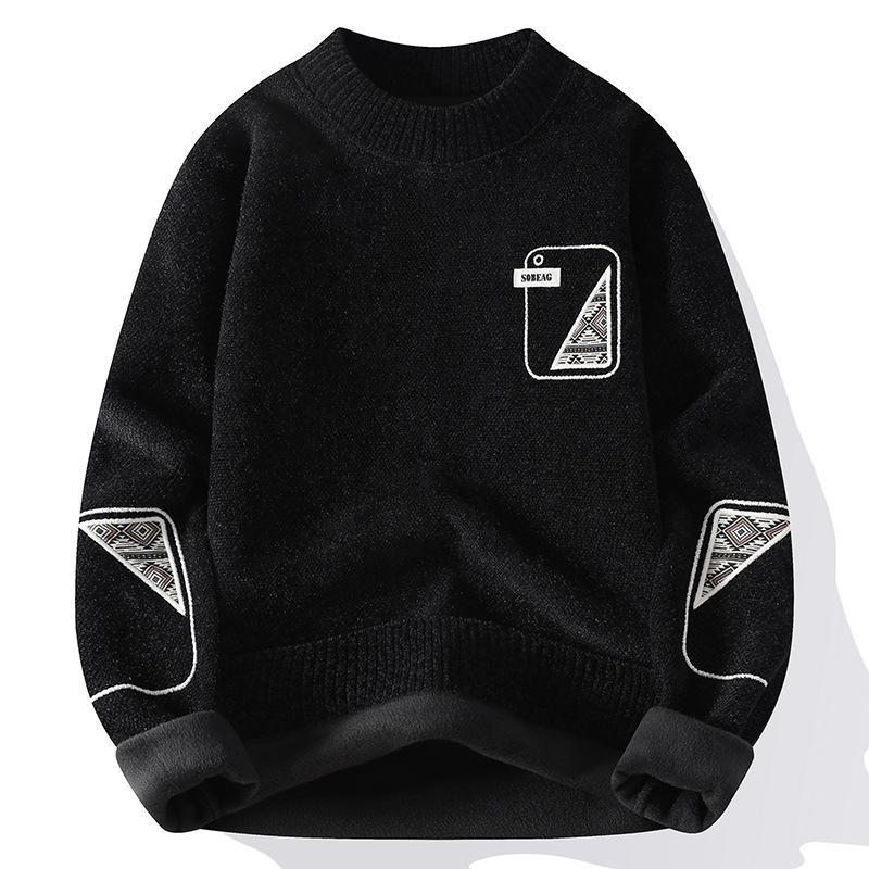 Autumn Men's Knitted Bottoming Shirt Korean Version Plus Velvet Thickened Warm Slim-fit Pullover Round Neck Fashion Sweater