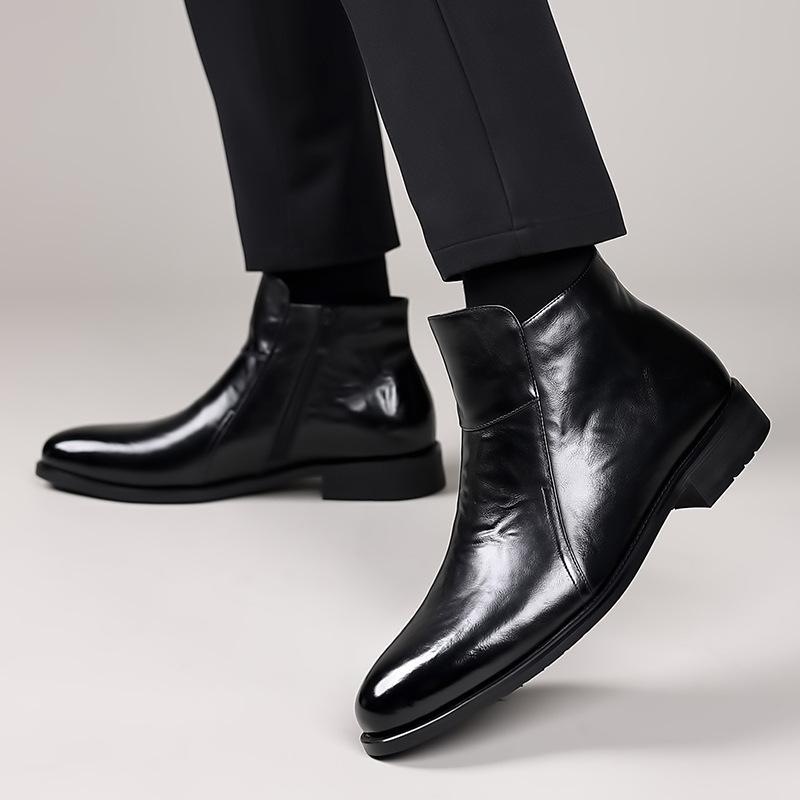 Head layer cowhide autumn winter men's Chelsea boots versatile genuine leather high top leather shoes men's British plus velvet