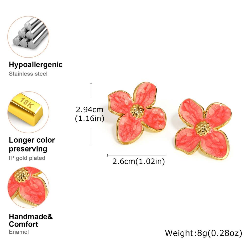 Elegant Glaze Blue Flower Stud Earrings Waterproof Women's Stainless Steel Stud Earrings Stylish Unique Jewelry Gift