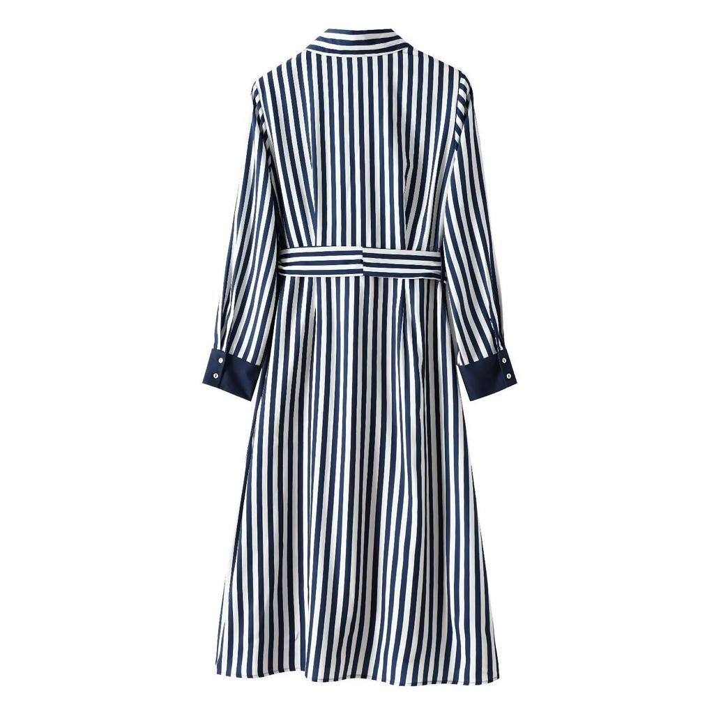 Summer 2024 Women's Striped Casual Midi Shirt Dress with Belt
