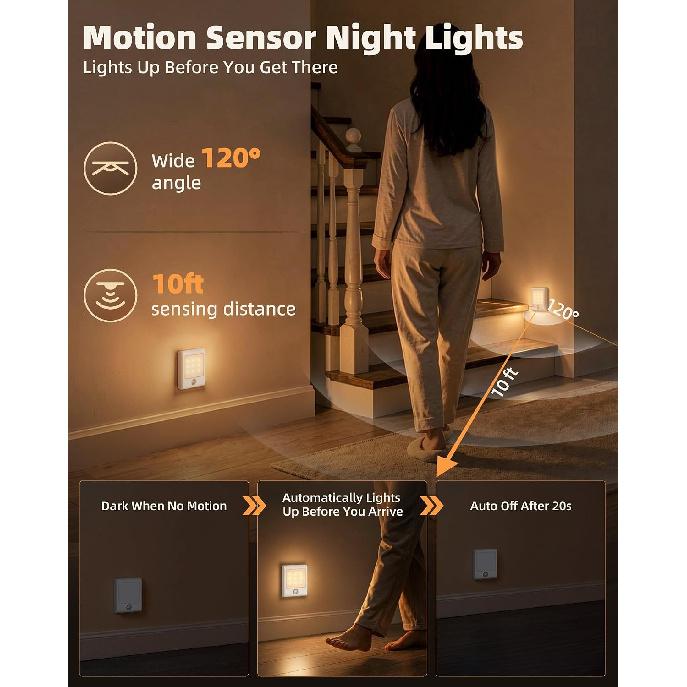 EZVALO Rechargeable Motion Sensor Night Lights, Stick-On Battery Operated LED Night Light with Magnetic, 5-30LM Dimmable, 3 Color Temps, Portable
