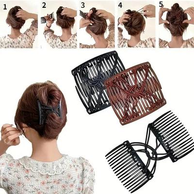 2 Pieces of Fashionable and Elegant Magic Combs Suitable for Women's Accessories, Adjustable Elastic Double Comb Hair Clips Suitable for Th