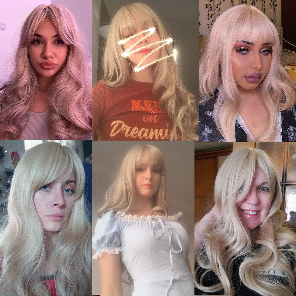 EASIHAIR Dlouhé blond vlnité syntetické paruky s ofinou Paruky z přírodních vlnek pro ženy Cosplay Denní paruky odolné vůči teplu