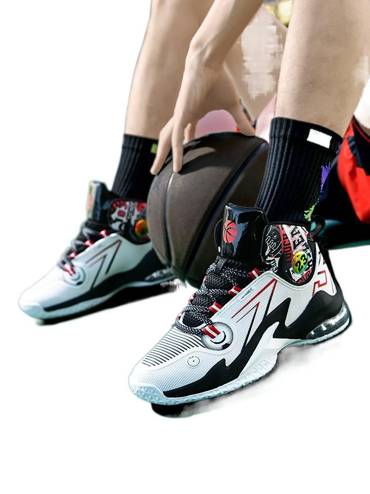 Basketball Shoes Boys Sneakers Air Cushion Shock Absorption Lightweight Medium Help Foot Protection Teenagers Medium Shoes High Top Shoes