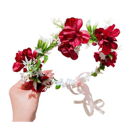 Damen Stirnband 3D Blumen-Dekor Spitzenband Helle Farbe Stirnband Fee Mädchen Rosa