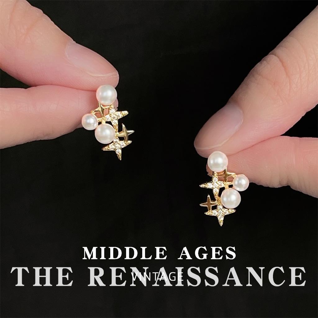 Night Galaxy~ French retro pearl zircon mango star stud earrings temperament star earrings elegant earrings women