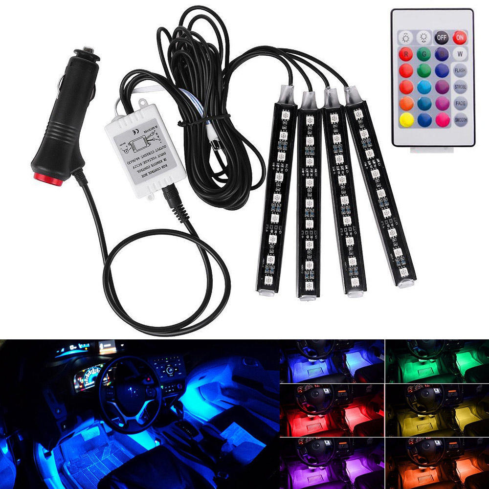 4 pz Auto RGB HA CONDOTTO LA Luce di Striscia HA CONDOTTO Le Luci di Striscia Colori Car Styling Decorativo Atmosfera Lampade Auto Luce Interna Con Telecomando 12 V