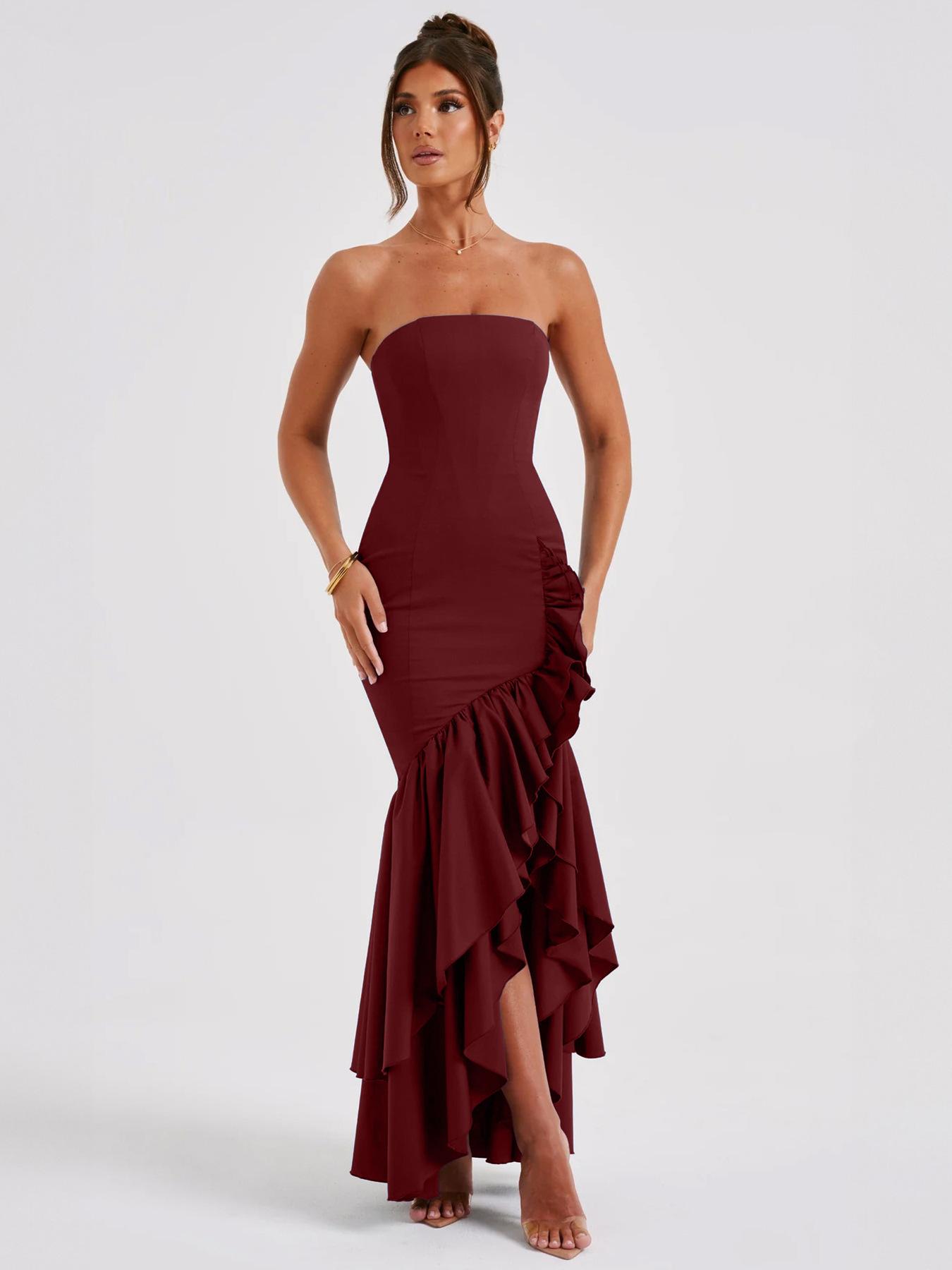 Summer European Style Women Clothing Elegant Fashion Slim Fit Backless Wear Maxi Dress L