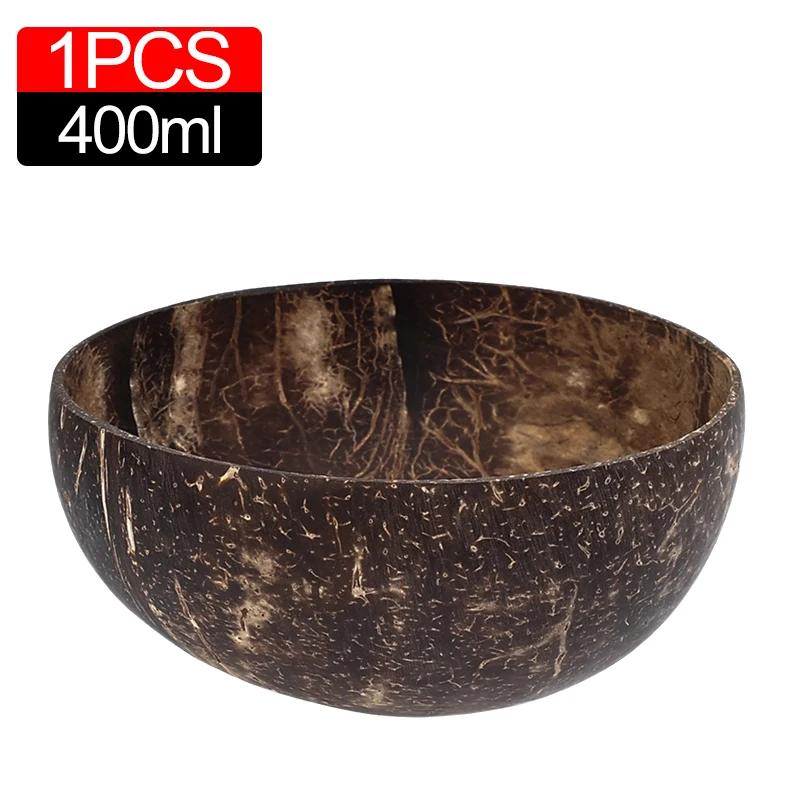 6/1PCS Natural Coconut Bowl Set Wooden Salad Ramen Bowl Coconut Wood Spoon Set Coco Smoothie Kitchen Tableware Coconut Bowl