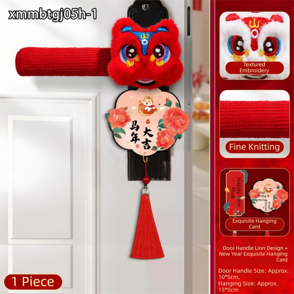 2026 New Year Door Knob Cover Anti-Static Handmade Door Knob Protector Antifreeze Hands Anti-Collision Lion Dance Pendant