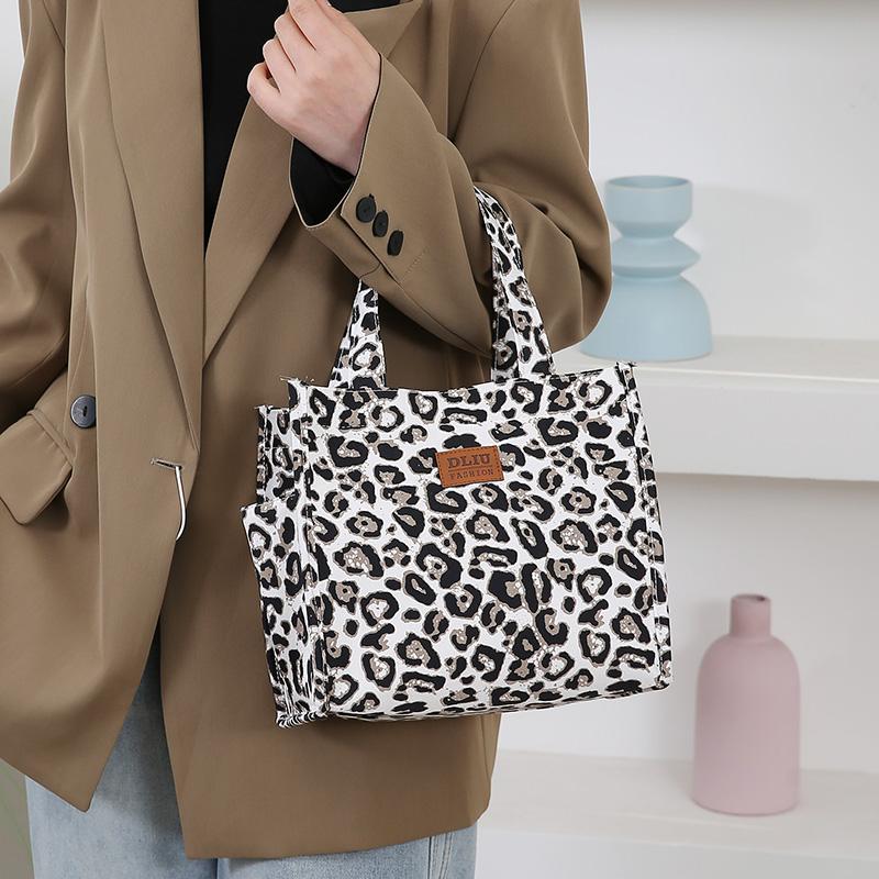 Retro-Leopardenmuster Große Lunch-Tasche mit Aufbewahrungstasche für Pendler Arbeit Handtasche Tragbare Mahlzeitentasche