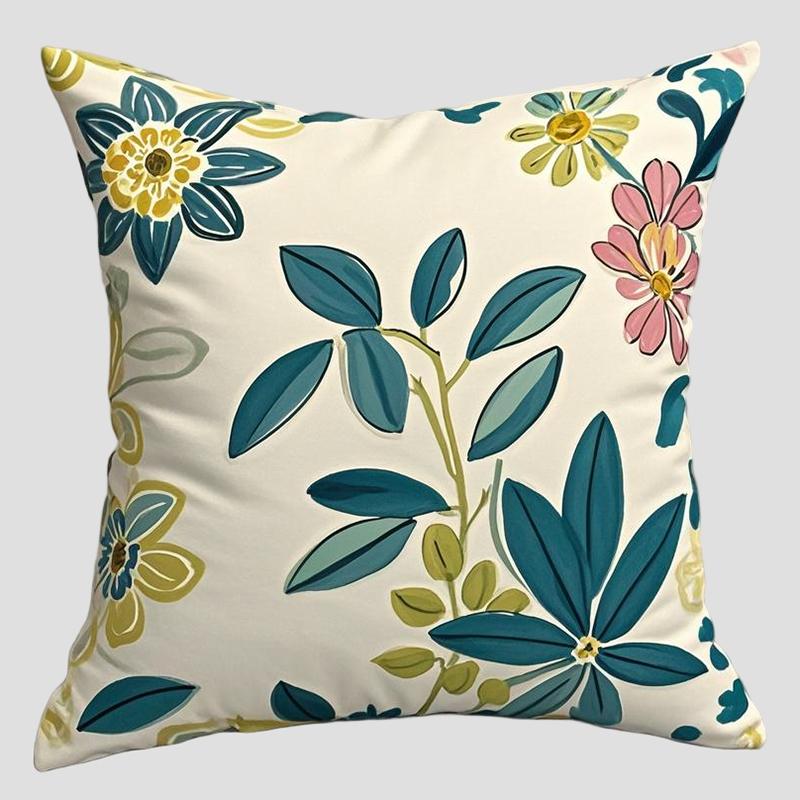 

Floral Pattern Square Polyester Pillowcase, Sofa Living Room Decorative Cushion Cover, Bedroom Bedside Pillow Cover 45x45cm