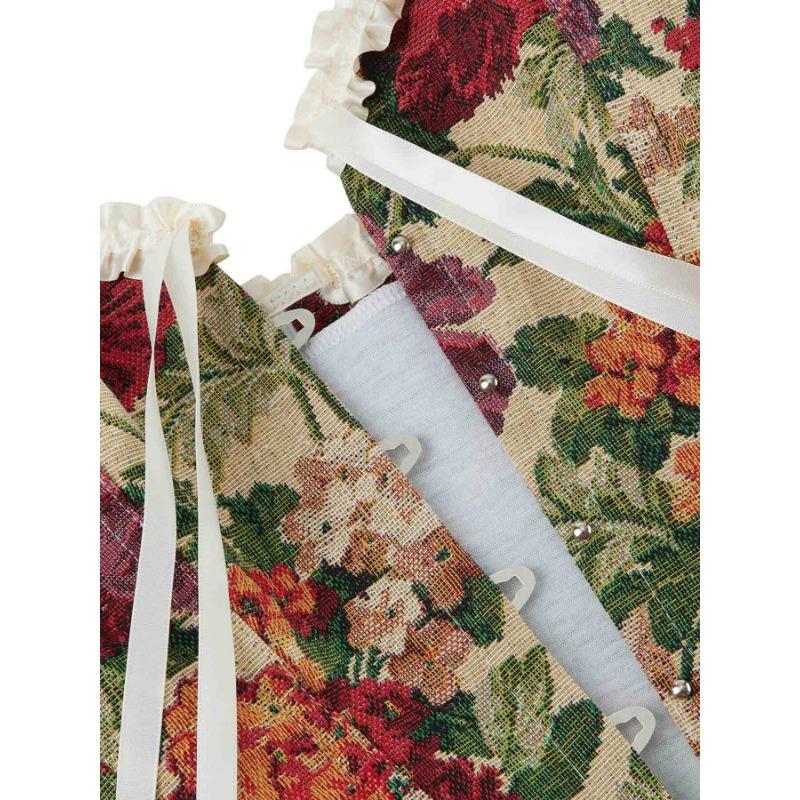 French Fishbone Corset Lace Printed Corset Tube Top for Women Fish Palace Corset Fishbone Shapewear for Outer Wear