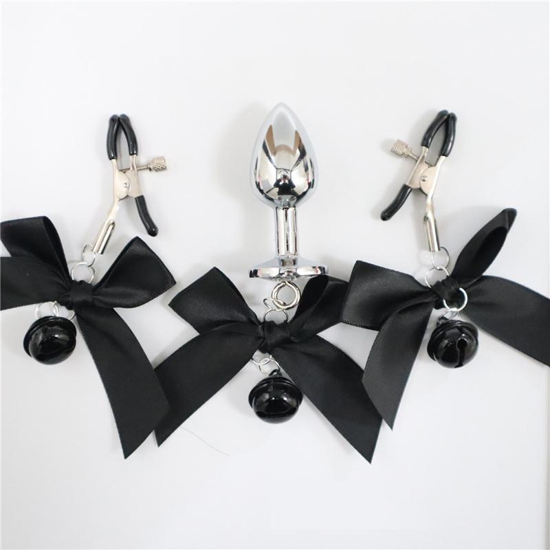 3ks/sada Metal Bells Anální kolík Anální dilatační Motýlek na zadek z nerezové oceli Spona na prsa Sexy hračky pro páry pro ženy Muž