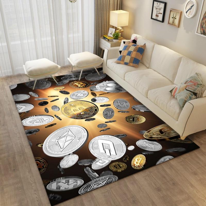 Bitcoin Carpet Bedroom Bedside Decor Rug Bitcoin 3d Floor Mat Large Cartoon Area Rug Living Room Creative Bitcoin Non-slip Mat