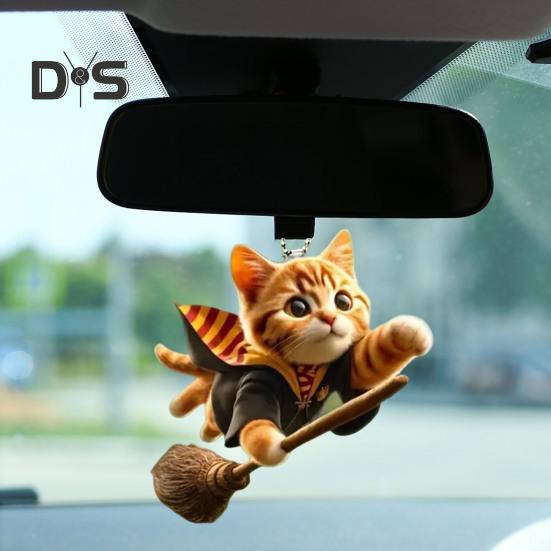 Cat Shaped Pendant Car Rearview Mirror Ornament with Lanyard Easy To Hang Realistic Looking Acrylic Christmas Hanging Decoration
