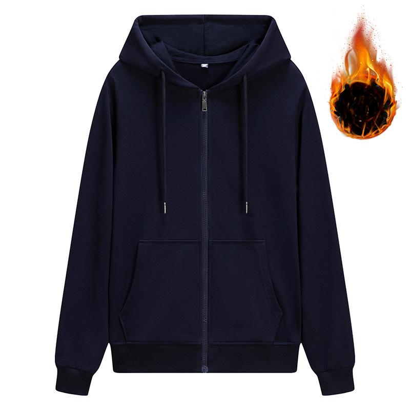 100% Cotton Cardigan Zipper Sweater Hooded Autumn and Winter Loose Sports Casual Jacket Top Men