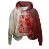 Dames 3D Blodige Bokstaver Trykket Langermet Løs Hettegenser Ny Halloween Damer Casual Langermet Genser