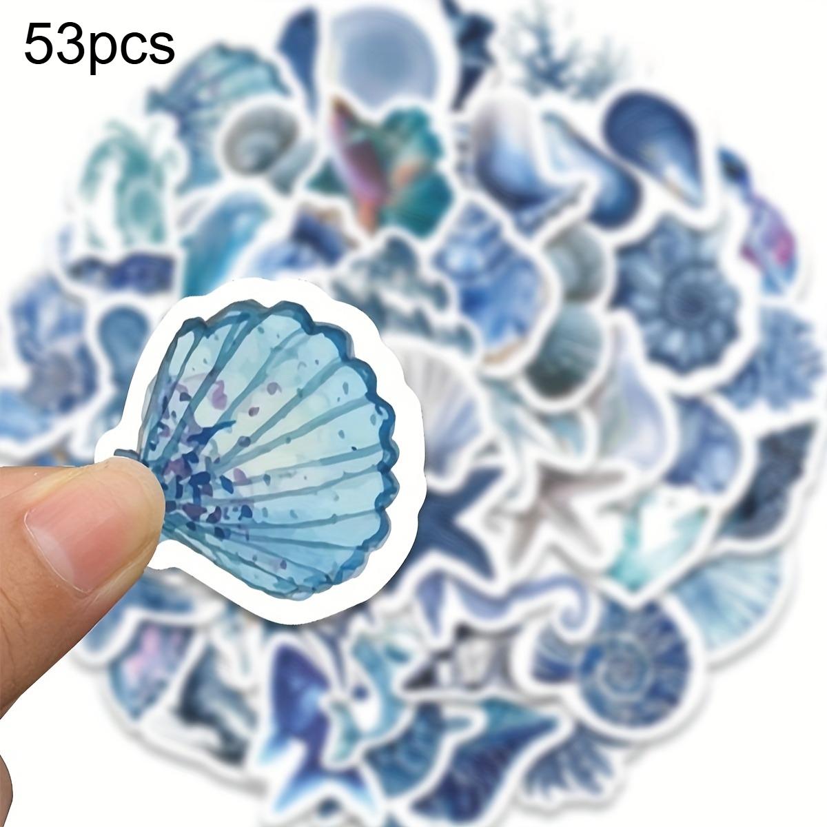 

53pcs Blue Ocean Seashell Marine Life Stickers Aesthetic Watercolor Starfish Coral Whale Decals Laptop Journal Scrapbook Sticker