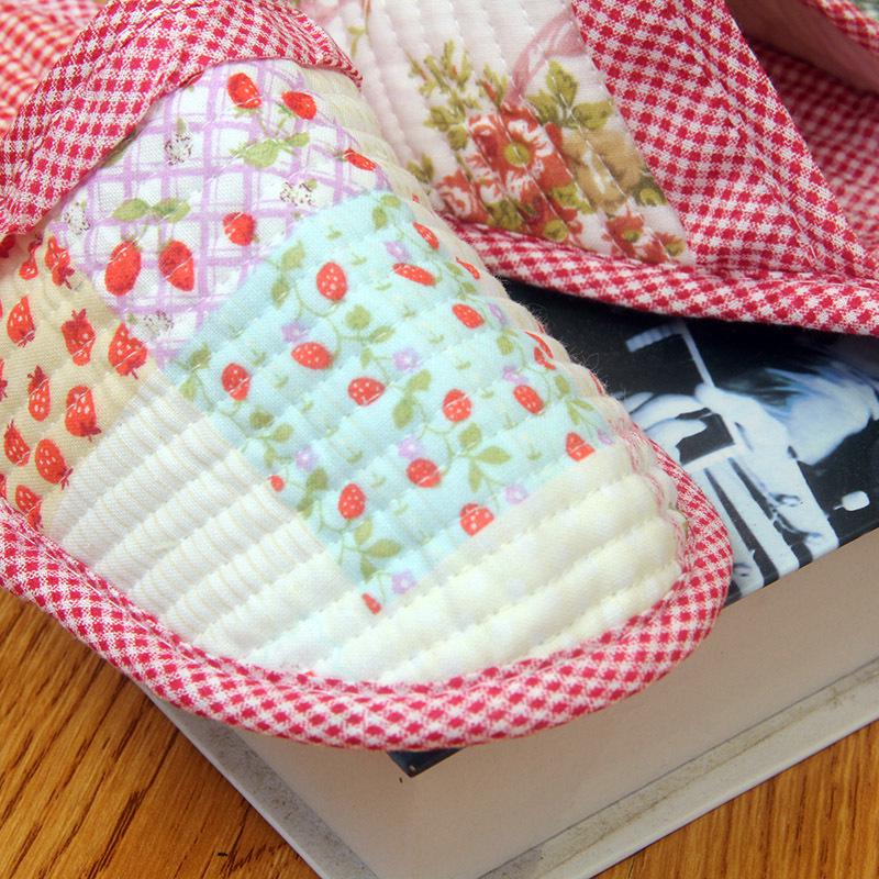 Pastoralne damskie pikowane kapcie bawełniane: Miękkie, Ciche, Oddychające, Pełne Palce, Cienka Podeszwa