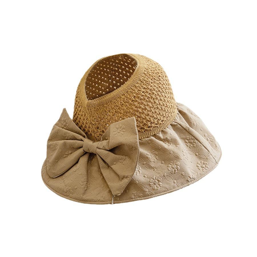 Hat Style Versatile Sweet Solid Color Bow Wide Brimmed Womens Hatscaps Sunshade