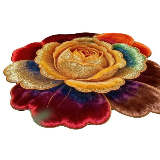 Floral Plush Floor Mat 3D Flower Optical Illusion Rugs Non-Slip Water-Absorbent Bath Mat for Bathroom Bedroom Entrance Vanity Area