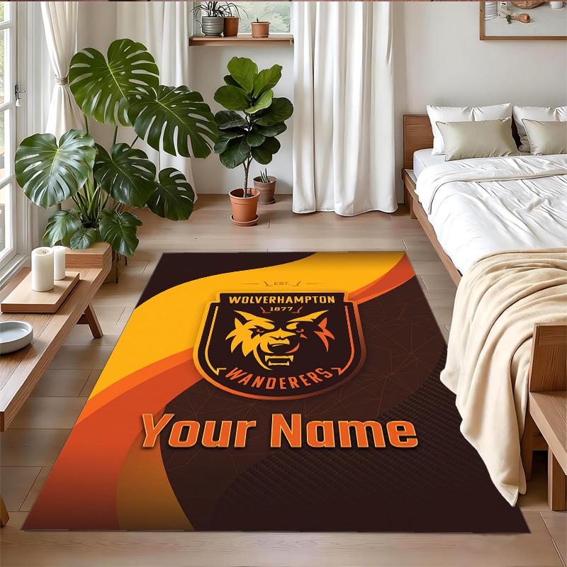 Crystal Velvet Rug Custom Name Text, Soft Non Slip Floor Mat Home DecorWolverhampton Wanderers Football