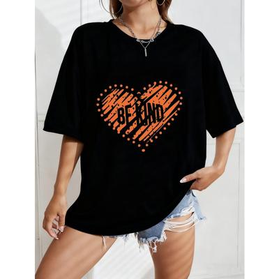 Übergroßes T-Shirt Weiß Be Kind Herz-Print Grafik-T-Shirt Für Freizeitkleidung Und Alltagsstil