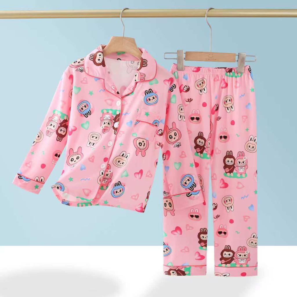 Children's Spring/Autumn Cartoon Print Pajamas, Long-Sleeve Cardigan Style for Boys and Girls