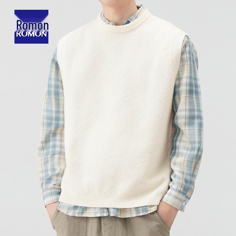 

Romon Men s Knitted Sleeveless Cardigan Sweater - 2025 New Spring/Autumn Warm Casual Wear L (suggested 63-75 kg)
