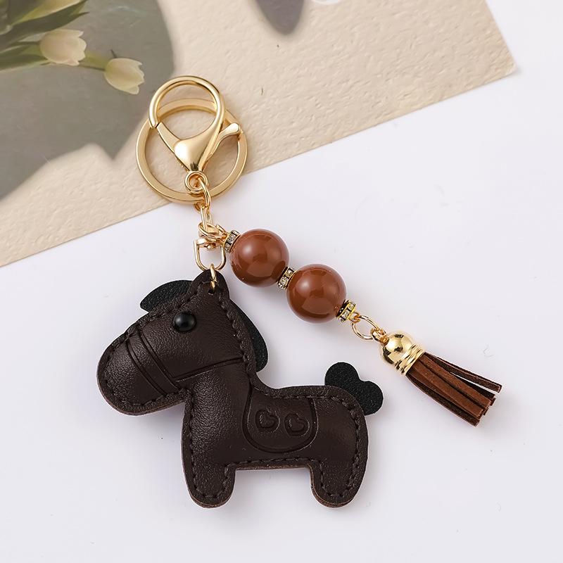 Cute Pony Keychain Creative Cartoon Leather Animal Pendant Keyring  Trendy Bag Charm Handbag Hanging Decoration Gifts